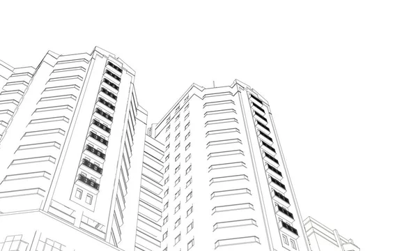 Contorno de un edificio de varios pisos. Vista inferior 3D. Ilustración vectorial — Vector de stock