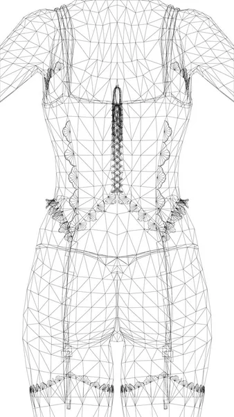 Wireframe polygonal girl in a corset. Back view. 3D. Vector illustration — Stock Vector