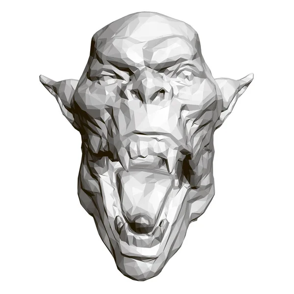 Cabeça de demônio poligonal com boca aberta e dentes afiados. Vista frontal. 3D. Ilustração vetorial — Vetor de Stock