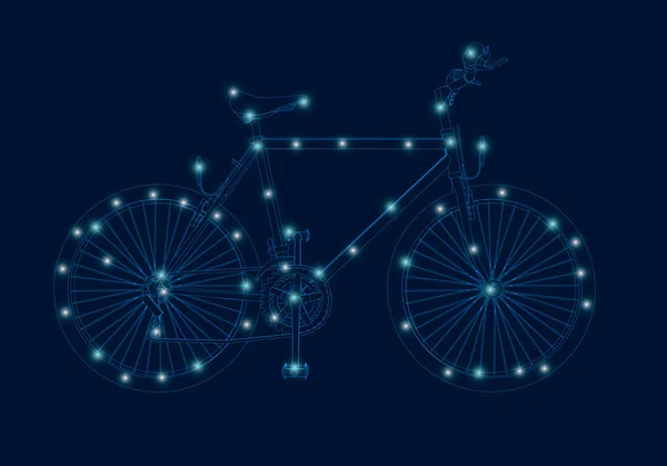 Contorno da bicicleta com luzes brilhantes. Vista lateral. Ilustração vetorial — Vetor de Stock