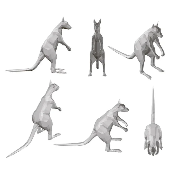 Ensemble avec kangourous polygonaux dans différentes positions. 3D. Illustration vectorielle — Image vectorielle
