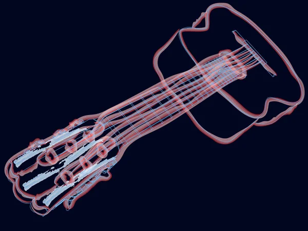 Contour de guitare acoustique dessiné à la main. Guitare faite de lignes de néon rouge. Illustration vectorielle — Image vectorielle
