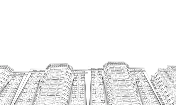 Contour des maisons. Vue d'en bas. Wireframe maisons polygonales isolées sur fond blanc. Illustration vectorielle — Image vectorielle