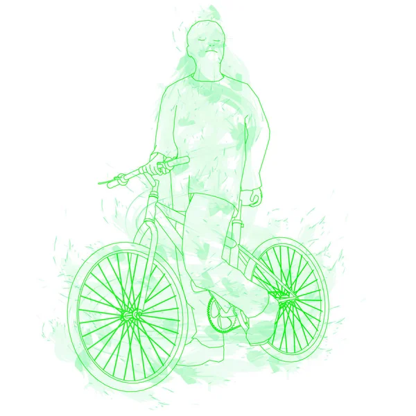 Skiss av en man på en cykel målade i grunge stil. Vektor illustration — Stock vektor