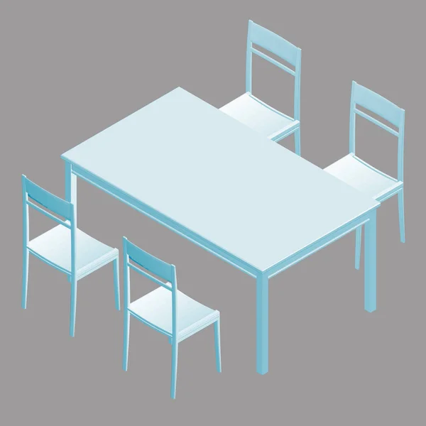 Tisch mit Stühlen in Isometrie. Vektorillustration — Stockvektor