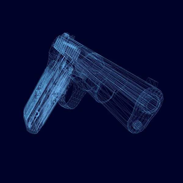 Wireframe pistol of blue lines. 3D Vector illustration — Stock Vector