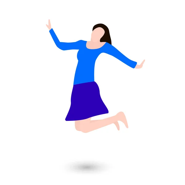 La silueta de una chica en un salto. Chica en una falda de estilo plano. Ilustración vectorial — Vector de stock