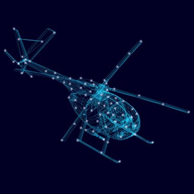 Parlak ışıklar ile tel kafes Çokgen helikopter. İzometrik görünüm. Vektör Illustration