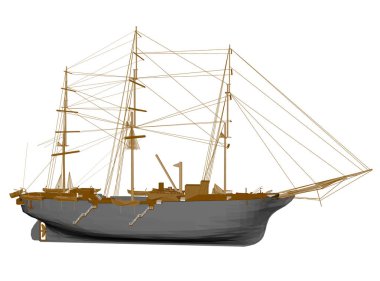 Çokgen yelken gemisi. Yan görünüm. 3D. vektör çizim