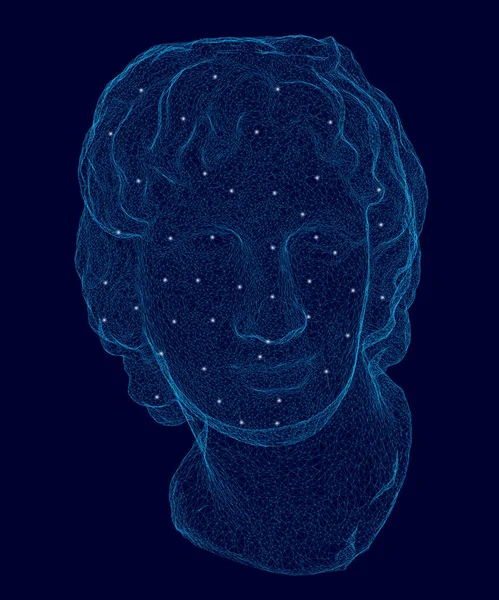 Filo poligonale della testa di David. Scultura astratta di David. 3D. Illustrazione vettoriale — Vettoriale Stock