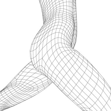 Çıplak koşan bir kızın gövdesi. Beyaz arka planda siyah çizgilerden yapılmış kız vücudu teli. Yan görüş. Üç boyutlu. Vektör illüstrasyonu