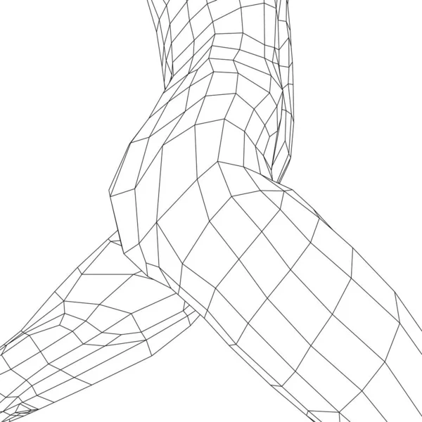 Τόρσο μιας γυμνής κοπέλας που τρέχει. Κοριτσίστικο wireframe φτιαγμένο από μαύρες γραμμές σε λευκό φόντο. Πλευρική άποψη. 3D. Εικονογράφηση διανύσματος — Διανυσματικό Αρχείο