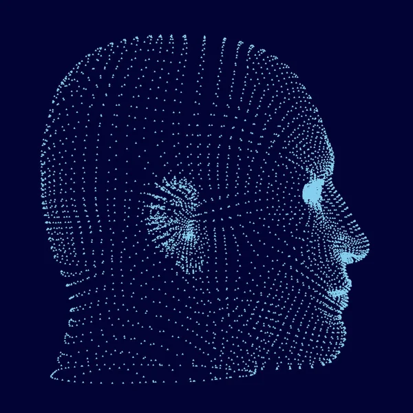 Una testa d'uomo fatta di molte particelle. Vista laterale. Proiezione della testa umana. Illustrazione vettoriale — Vettoriale Stock