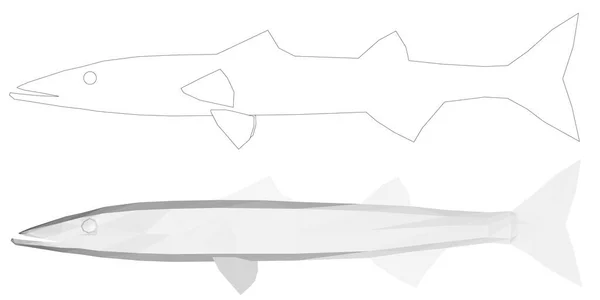 Set con pesce. Basso poli pesce e il suo contorno. Vista laterale. Illustrazione vettoriale — Vettoriale Stock