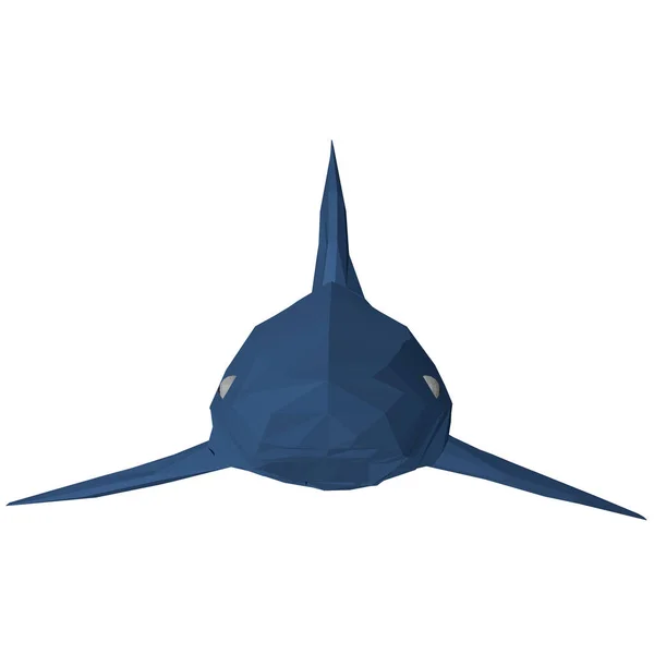 Tubarão azul poli baixo. 3D. Vista frontal. Ilustração vetorial — Vetor de Stock
