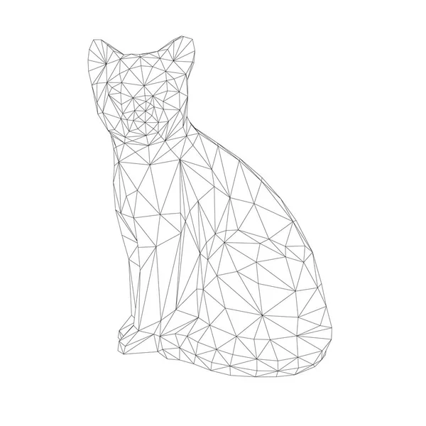 Wireframe de um gato sentado de linhas pretas em um fundo branco. 3D. Ilustração vetorial —  Vetores de Stock