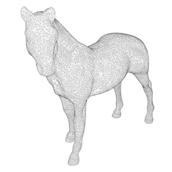 Лошадиная проволока из черных линий на белом фоне. Подробный конь с линии. 3D. Векторная иллюстрация — стоковый вектор
