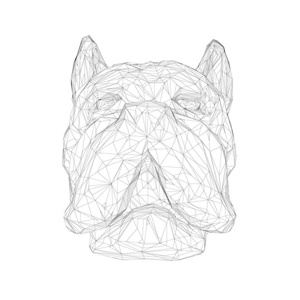El marco de alambre de la cabeza del perro de las líneas negras sobre el fondo blanco. Vista frontal. Ilustración vectorial — Vector de stock