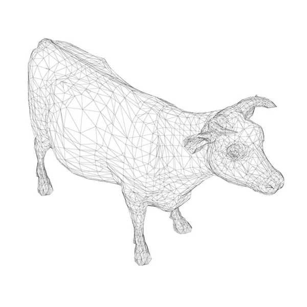 Wireframe di una mucca da linee nere su uno sfondo bianco. Vista isometrica. 3D. Illustrazione vettoriale — Vettoriale Stock