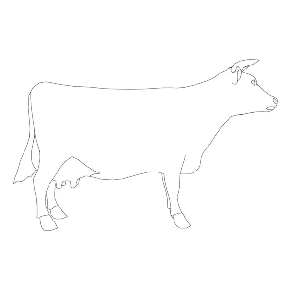 Контур коровы из черных линий на белом фоне. Вид сбоку. Векторная иллюстрация — стоковый вектор