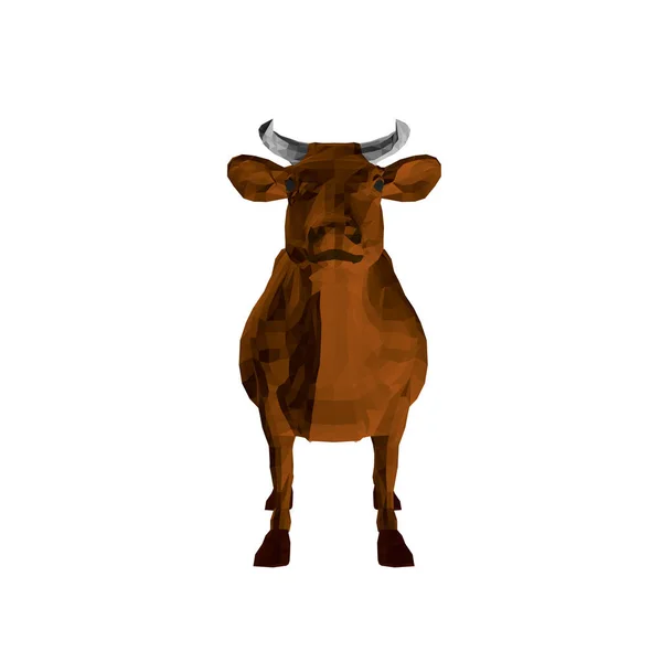 Low poly brown cow. Front view. 3D. Vector illustration — Stock Vector