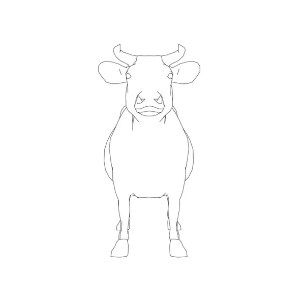 El contorno de la vaca de las líneas negras sobre el fondo blanco. Vista frontal. Ilustración vectorial — Archivo Imágenes Vectoriales