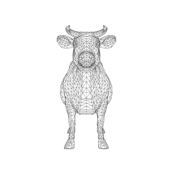 Wireframe di una mucca da linee nere su uno sfondo bianco. Vista frontale. 3D. Illustrazione vettoriale — Vettoriale Stock