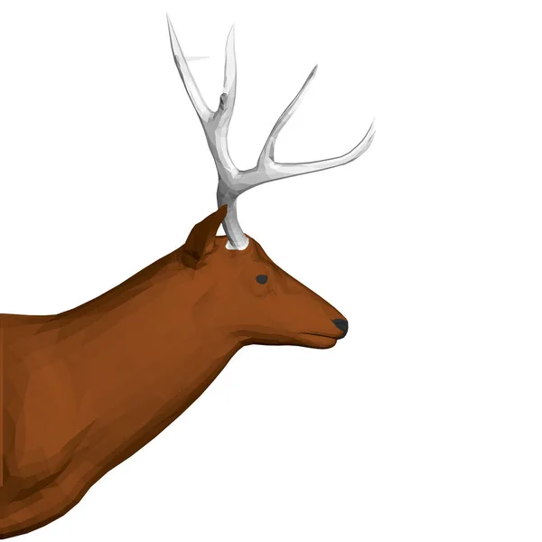 Cabeza de ciervo marrón poligonal con astas grandes. Vista lateral. 3D. Ilustración vectorial — Vector de stock