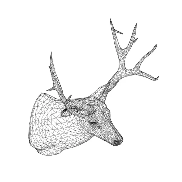 Deer head frame with large antlers from black lines on a white background. Isometric view. 3D. Vector illustration — Stock Vector