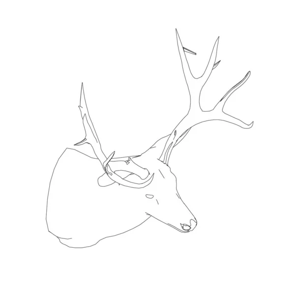 Deer head contour with large antlers made of black lines on a white background. Isometric view. Vector illustration — Stock Vector