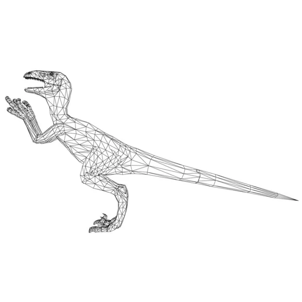 Arame de dinossauro feito de linhas pretas em um fundo branco. Dinossauro irritado com patas levantadas e garras afiadas. Vista lateral. 3D. Ilustração vetorial — Vetor de Stock