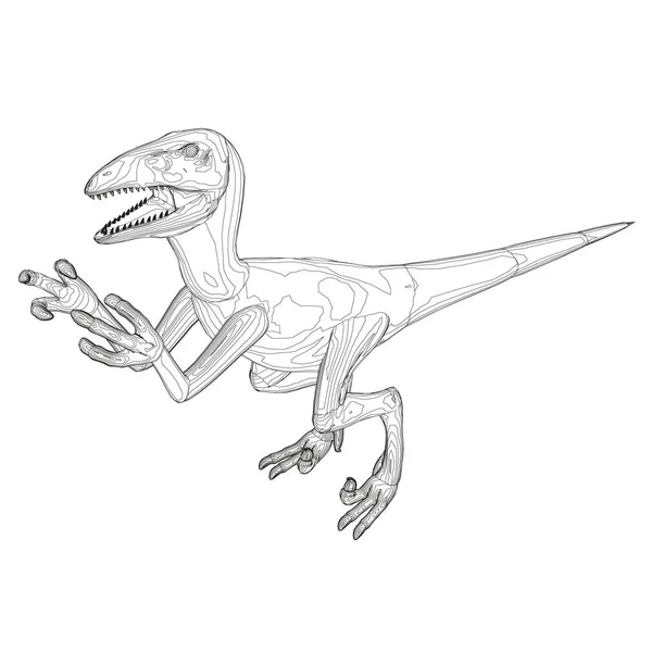 Arame de dinossauro feito de linhas pretas em um fundo branco. Dinossauro irritado com patas levantadas e garras afiadas. Vista isométrica. 3D. Ilustração vetorial —  Vetores de Stock
