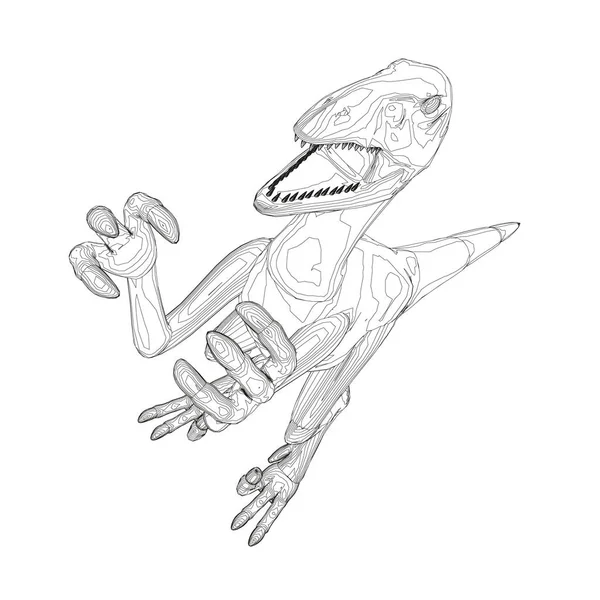 Dinosaurie wireframe gjord av svarta linjer på en vit bakgrund. Arg dinosaurie med upphöjda tassar och vassa klor. Perspektiv utsikt. 3D. Vektorillustration — Stock vektor