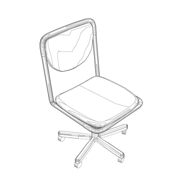 Wireframe de chaise d'ordinateur à partir de lignes noires sur un fond blanc. Vue imprenable. 3D. Illustration vectorielle — Image vectorielle