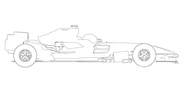 Kontur Rennwagen aus schwarzen Linien auf weißem Hintergrund. Seitenansicht. Vektorillustration — Stockvektor