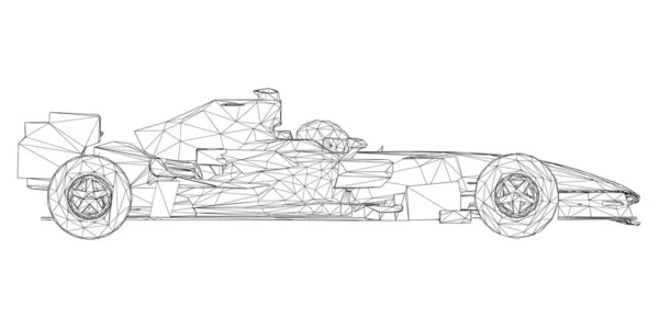 Wireframe carro de corrida de linhas pretas em um fundo branco. Vista lateral. 3D. Ilustração vetorial —  Vetores de Stock