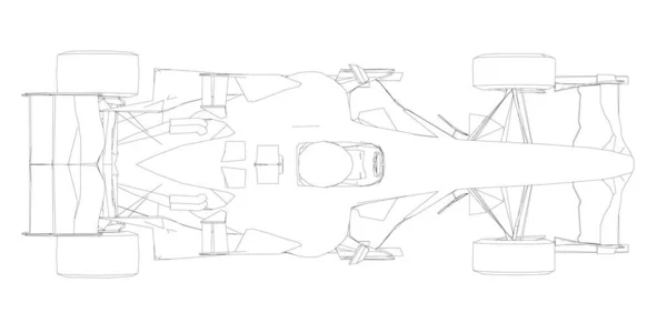 Contour raceauto van zwarte lijnen op een witte achtergrond. Zicht van bovenaf. Vectorillustratie — Stockvector