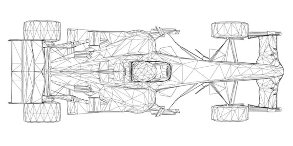 Beyaz arka planda siyah çizgilerden gelen tel çerçeveli yarış arabası. Yukarıdan bak. Üç boyutlu. Vektör illüstrasyonu