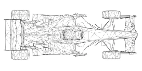 Drahtgestell Rennwagen aus schwarzen Linien auf weißem Hintergrund. Blick von oben. 3D. Vektorillustration — Stockvektor