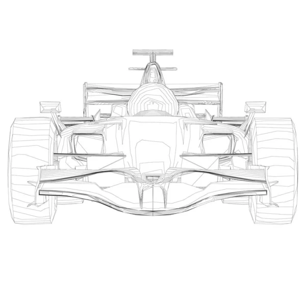 白い背景に黒い線からレースカーのワイヤーフレーム。正面図。3Dだ。ベクターイラスト — ストックベクタ