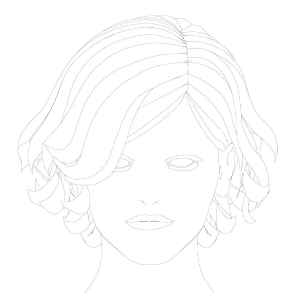 Contorno de la cabeza de una chica con un corte de pelo corto. Una cara de chica con una expresión seria. Vista frontal. Ilustración vectorial — Archivo Imágenes Vectoriales