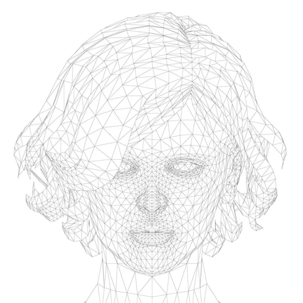 Cabeza baja de polietileno marco de alambre de una chica con un corte de pelo corto. Vista frontal. Ilustración vectorial — Vector de stock
