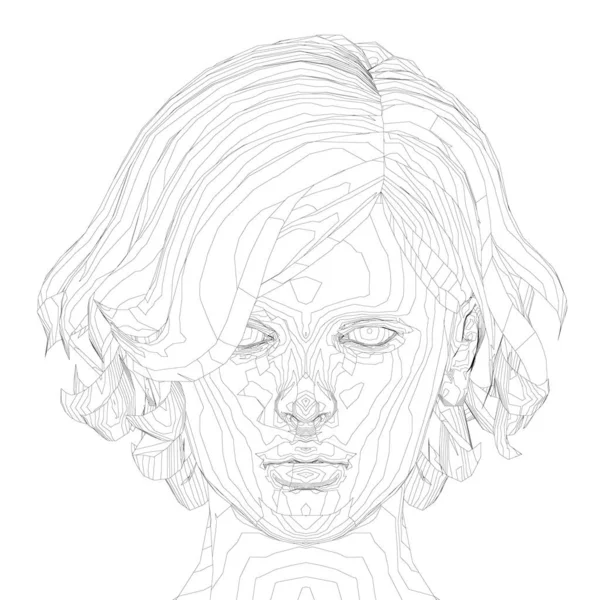 Contour de la tête d'une fille avec une coupe de cheveux courte. Un visage de fille avec une expression sérieuse. Vue de face. Illustration vectorielle — Image vectorielle