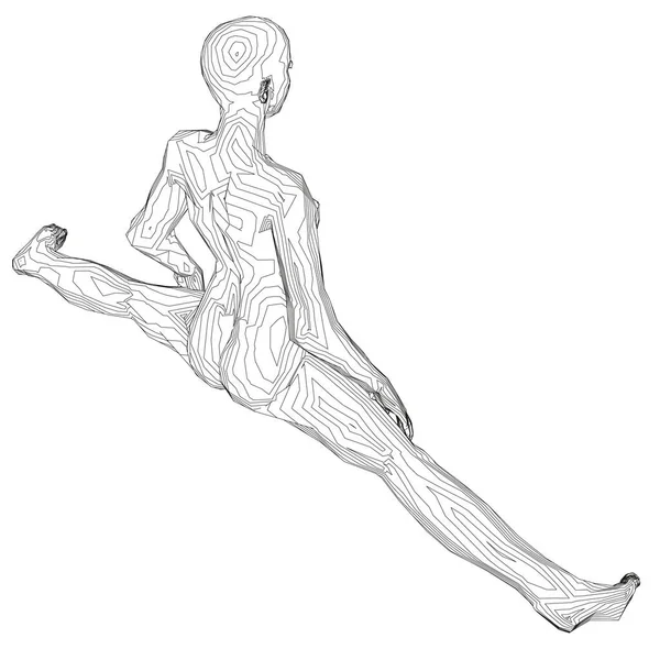 Die Kontur eines Mädchens, das auf einem Bindfaden sitzt. Isometrische Sicht. 3D. Vektorillustration — Stockvektor