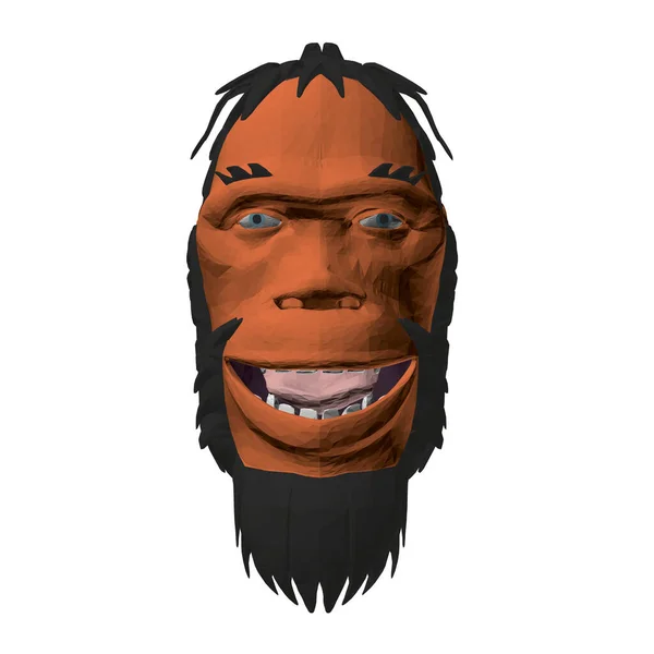Laag polyhoofd van een Neanderthaler. Polygonaal hoofd van een prehistorische man. Vooraanzicht. Een 3D. Vectorillustratie — Stockvector