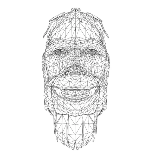 Drahtgestell Low Poly Kopf eines Neandertalers. Drahtgestell-Kopf eines Urmenschen. Frontansicht. 3D. Vektorillustration — Stockvektor