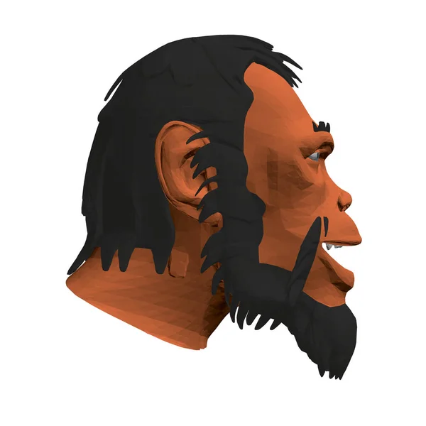 Cabeza baja de poli de un hombre neandertal. Jefe poligonal de un hombre prehistórico. Vista lateral. 3D. Ilustración vectorial — Archivo Imágenes Vectoriales