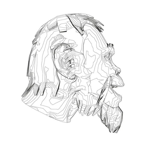 En neandertalares konturhuvud. Konturchef för en förhistorisk man. Sidovy. Vektorillustration — Stock vektor