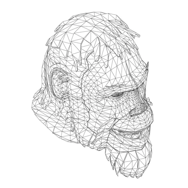 ネアンデルタール人のワイヤーフレーム低ポリ頭。先史時代の男のワイヤーフレームの頭。アイソメトリックビュー。3Dだ。ベクターイラスト — ストックベクタ