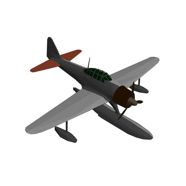 Low-Poly-Flugzeug für Start und Landung auf dem Wasser. Isometrische Sicht. 3D. Vektorillustration — Stockvektor